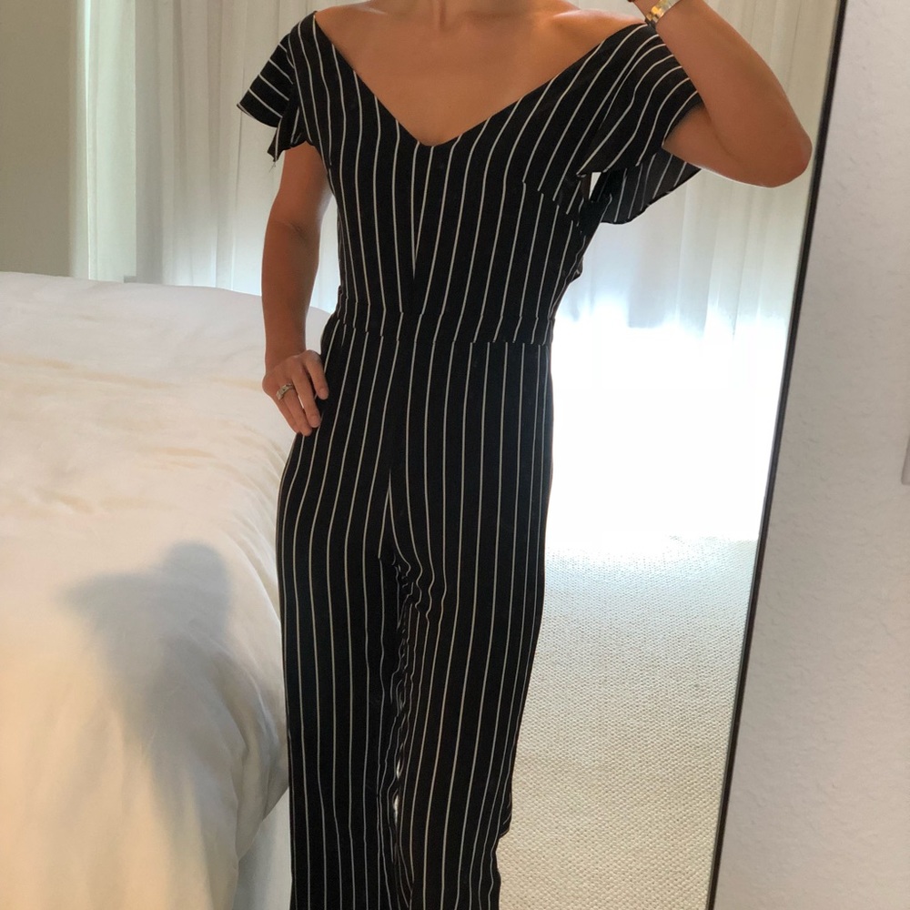 Wide leg black and white jumpsuit
